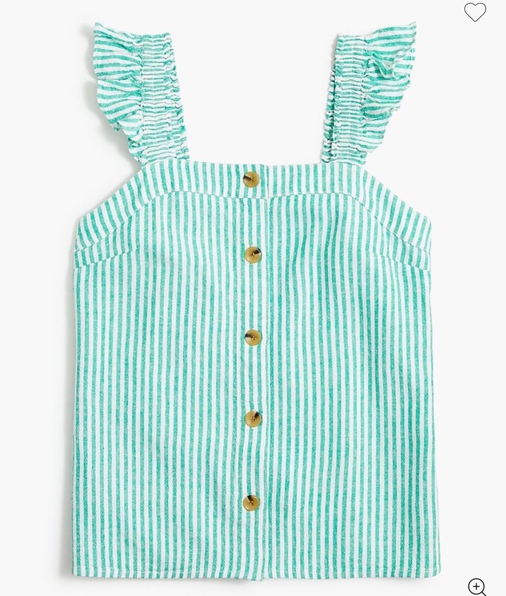 J. Crew Linen-blend button-front tank top with ruffle straps